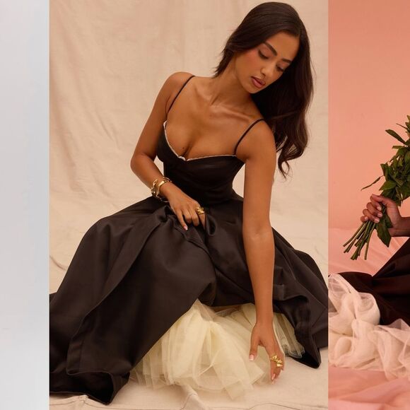 House of CB XS D-DD 'Mademoiselle'‎ Black Satin Tulle Midi Dress NWOT - Picture 2 of 10